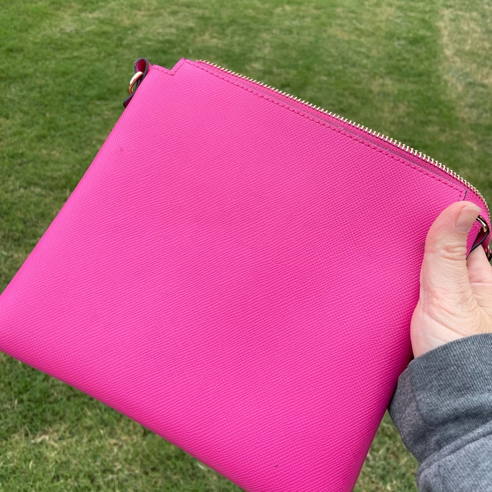 Pink faux leather zipper purse / makeup bag